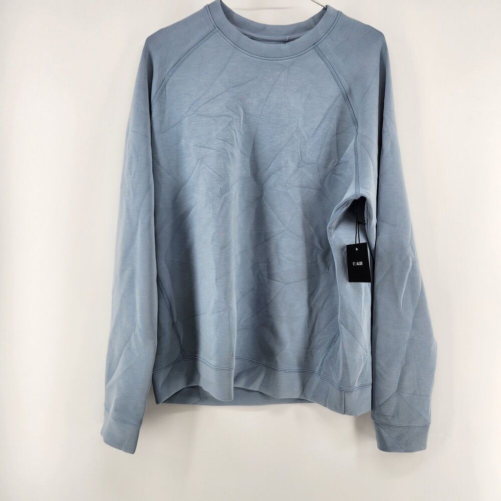 01.Algo Men's Light Blue Medium Performaluxe Raglan Crewneck Sweater NWT